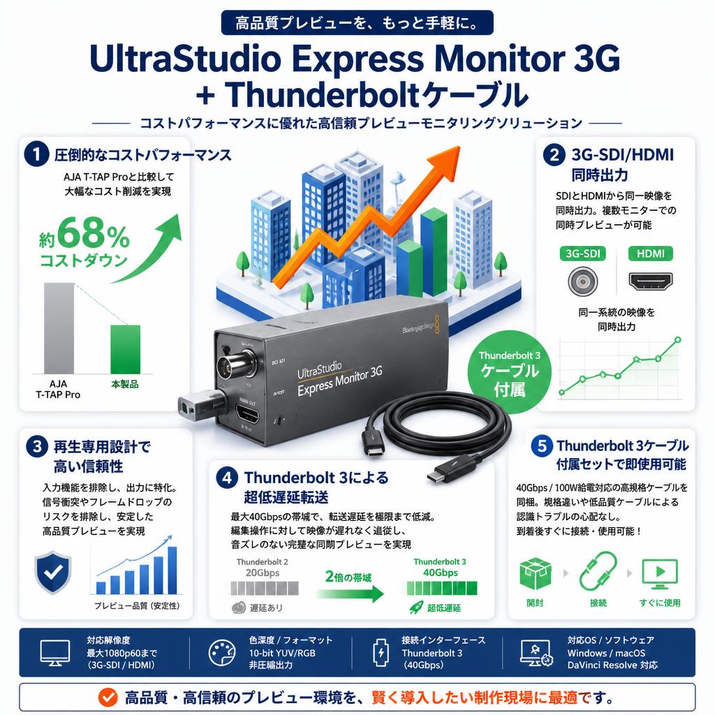 UltraStudio Express Monitor 3G + Thunderboltケーブル セールスポイント