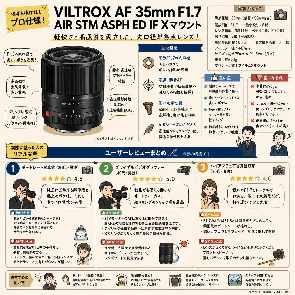 Viltrox AF 35mm F1.7 AIR STM ASPH ED IF Xマウント インターネット上のお客様の声（評判）
