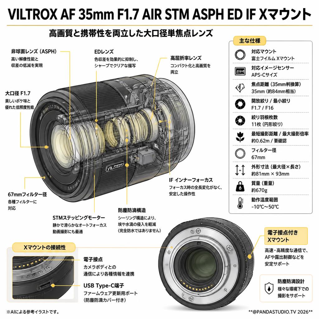 Viltrox AF 35mm F1.7 AIR STM ASPH ED IF Xマウント スペック