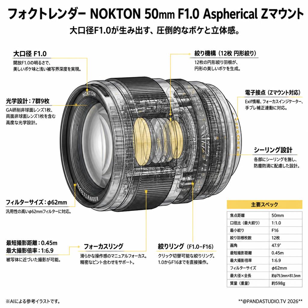 フォクトレンダー NOKTON 50mm F1.0  Aspherical Zマウント スペック