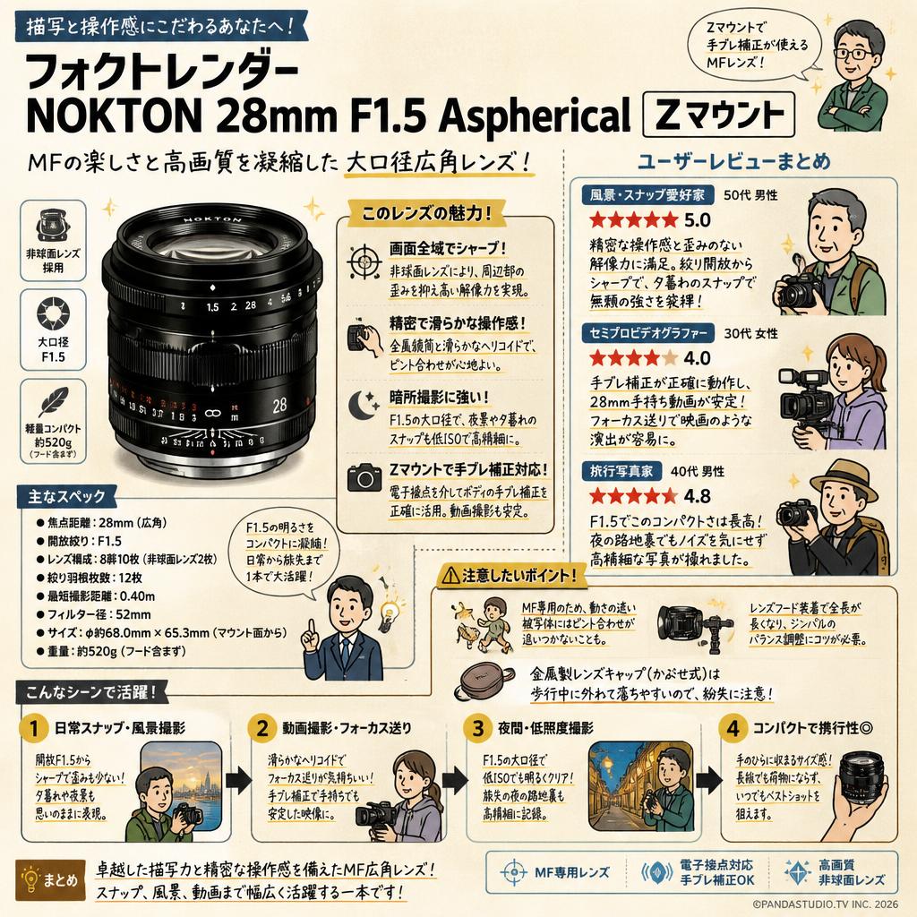 フォクトレンダー NOKTON 28mm F1.5 Aspherical  Zマウント インターネット上のお客様の声（評判）