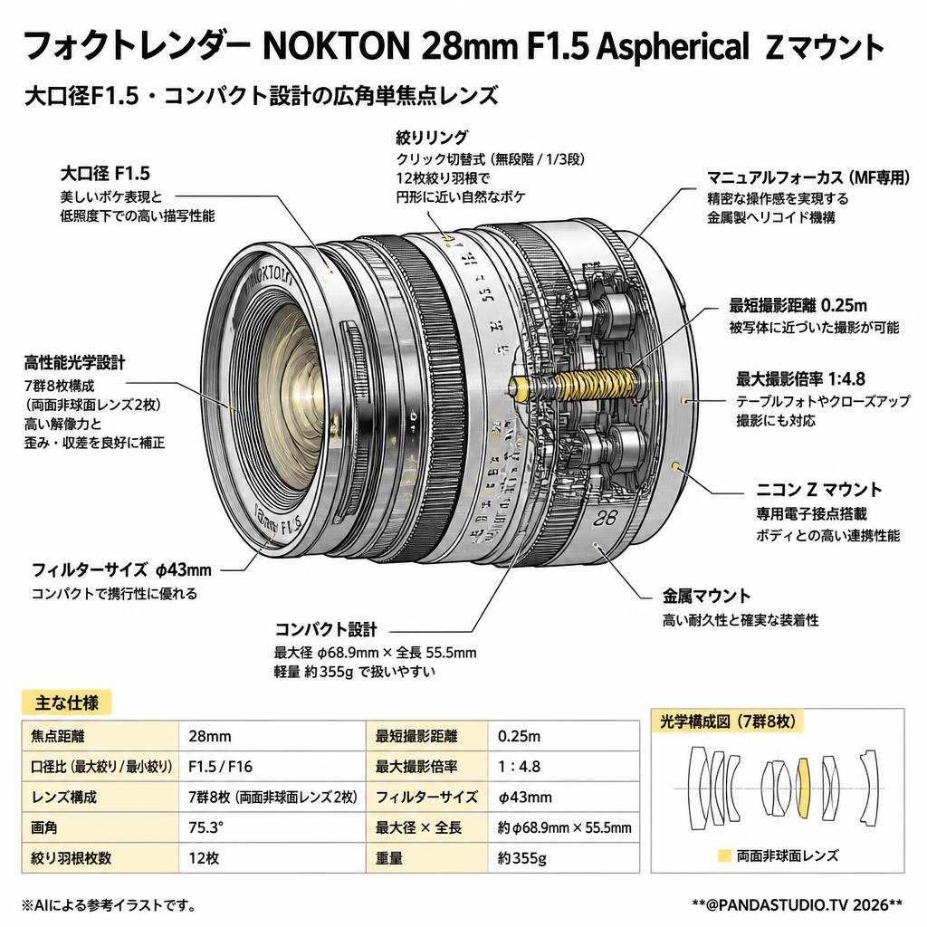フォクトレンダー NOKTON 28mm F1.5 Aspherical  Zマウント スペック