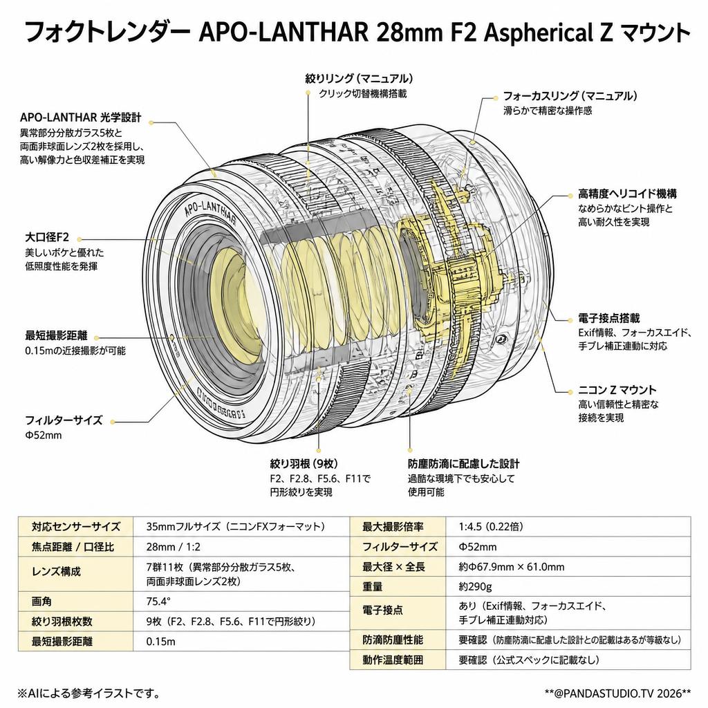フォクトレンダー APO-LANTHAR 28mm F2 Aspherical Zマウント スペック