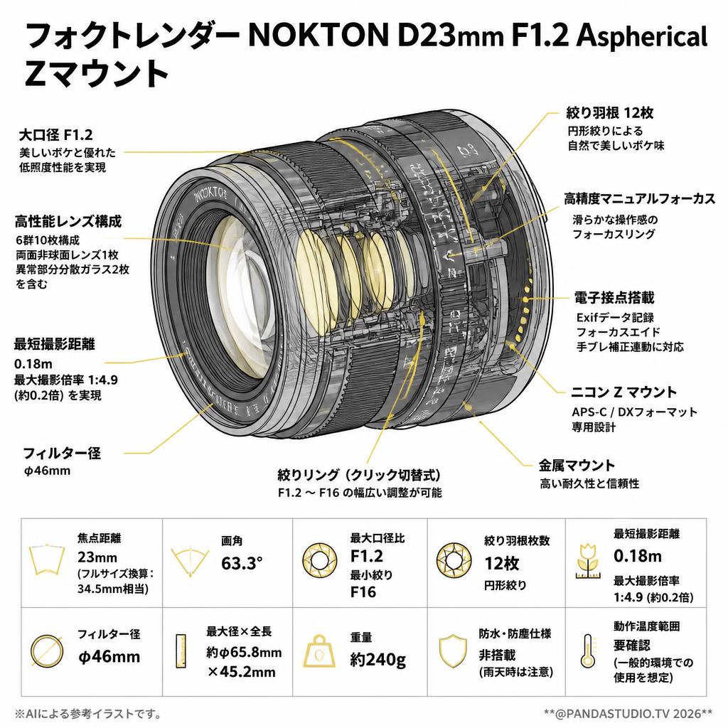 フォクトレンダー NOKTON D23mm F1.2 Aspherical Zマウント スペック