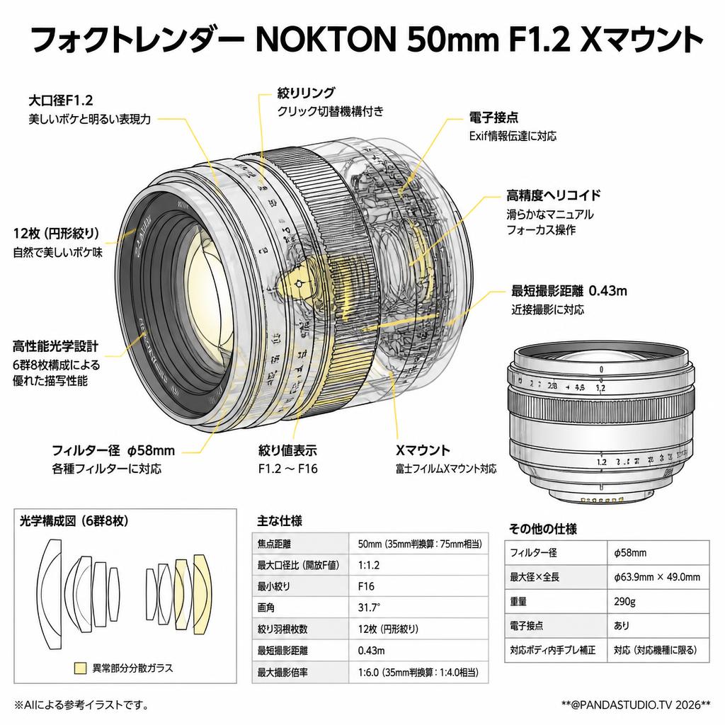 フォクトレンダー NOKTON 50mm F1.2  Xマウント スペック