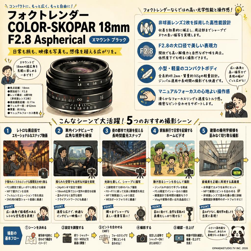 フォクトレンダー COLOR-SKOPAR 18mm F2.8 Aspherical  Xマウント ブラック 用途