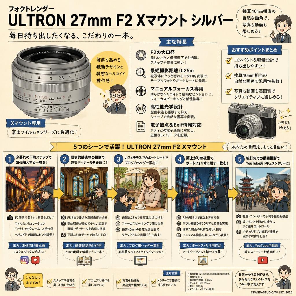 フォクトレンダー ULTRON 27mm F2 Xマウント シルバー 用途