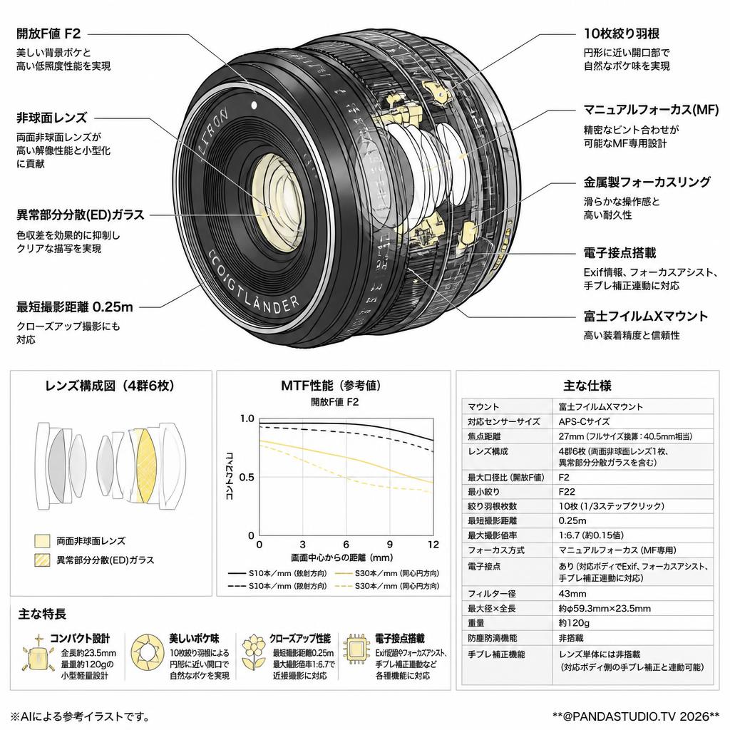 フォクトレンダー ULTRON 27mm F2 Xマウント ブラック スペック