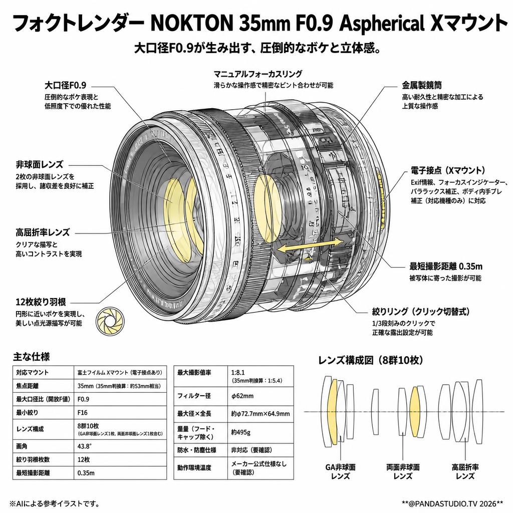フォクトレンダー NOKTON 35mm F0.9 Aspherical  Xマウント スペック