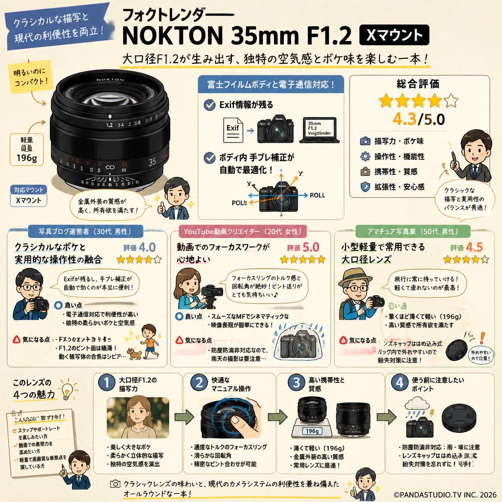 フォクトレンダー NOKTON 35mm F1.2 Xマウント インターネット上のお客様の声（評判）