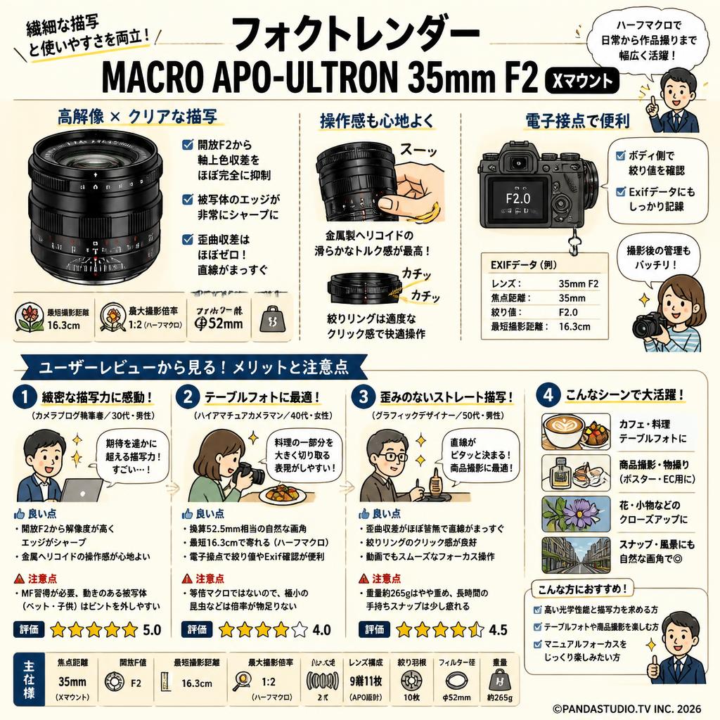 フォクトレンダー MACRO APO-ULTRON 35mm F2 Xマウント インターネット上のお客様の声（評判）