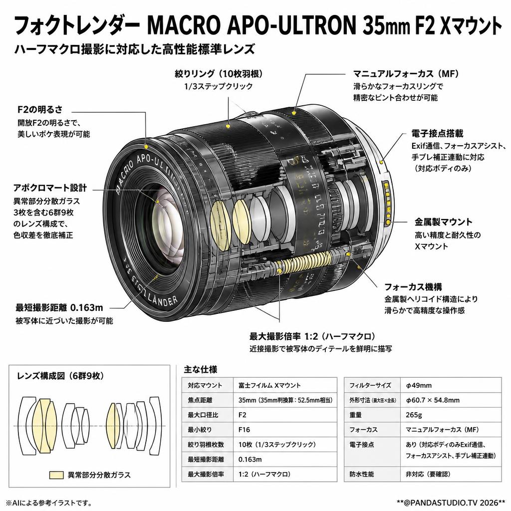 フォクトレンダー MACRO APO-ULTRON 35mm F2 Xマウント スペック