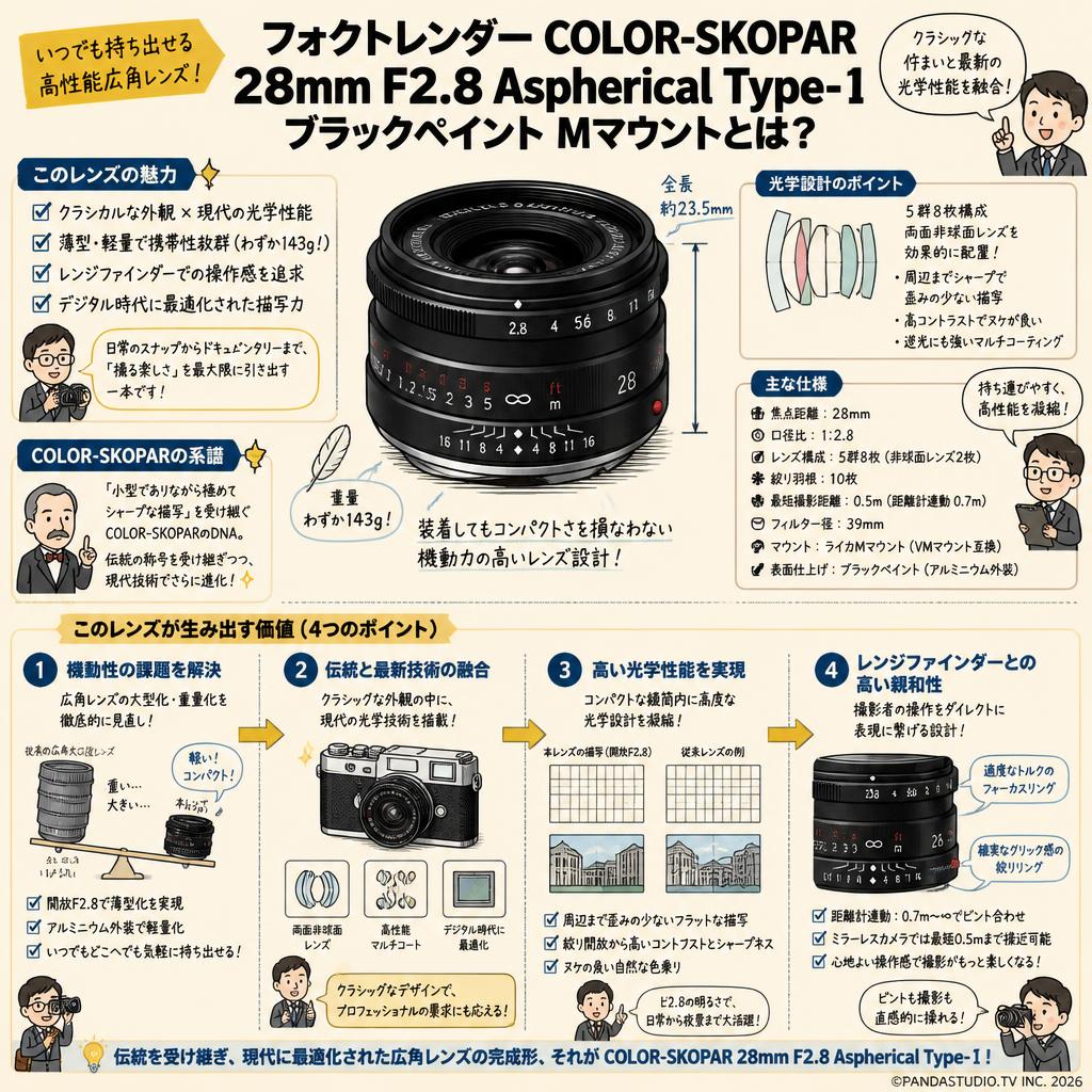フォクトレンダー COLOR-SKOPAR 28mm F2.8 Aspherical Type-Ⅰ Mマウント ブラックペイント 概要