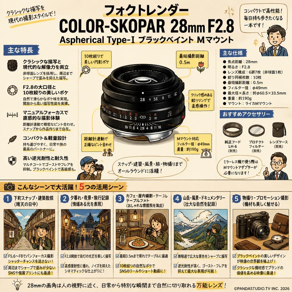 フォクトレンダー COLOR-SKOPAR 28mm F2.8 Aspherical Type-Ⅰ Mマウント ブラックペイント 用途