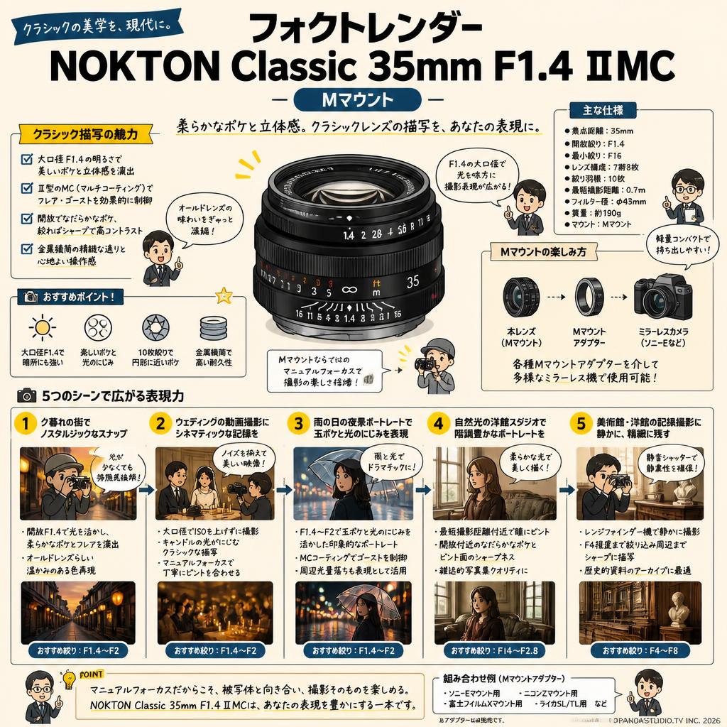 フォクトレンダー NOKTON Classic 35mm F1.4 Ⅱ MC Mマウント 用途