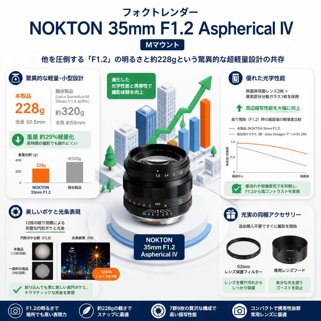 フォクトレンダー NOKTON 35mm F1.2 Aspherical IV Mマウント セールスポイント