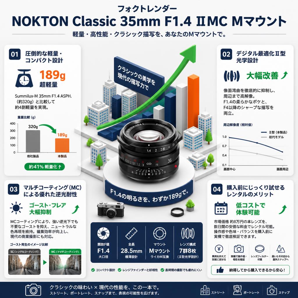 フォクトレンダー NOKTON Classic 35mm F1.4 Ⅱ MC Mマウント セールスポイント