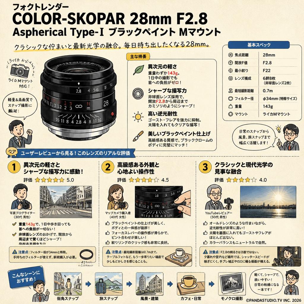 フォクトレンダー COLOR-SKOPAR 28mm F2.8 Aspherical Type-Ⅰ Mマウント ブラックペイント インターネット上のお客様の声（評判）