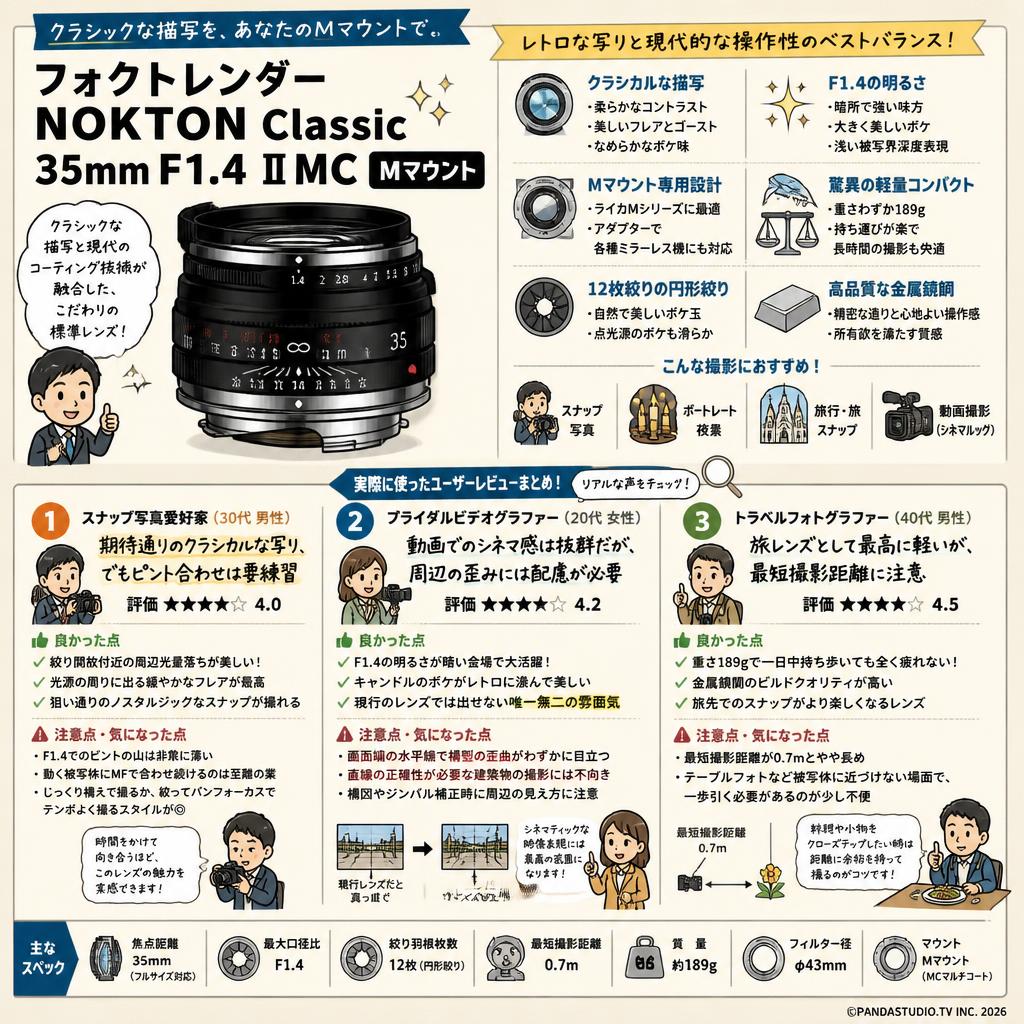 フォクトレンダー NOKTON Classic 35mm F1.4 Ⅱ MC Mマウント インターネット上のお客様の声（評判）