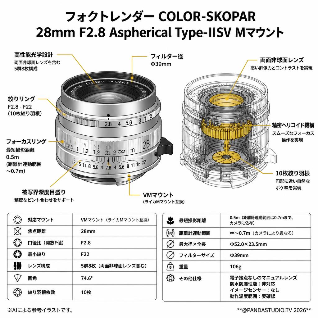 フォクトレンダー COLOR-SKOPAR 28mm F2.8 Aspherical Type-Ⅱ シルバー Mマウント スペック