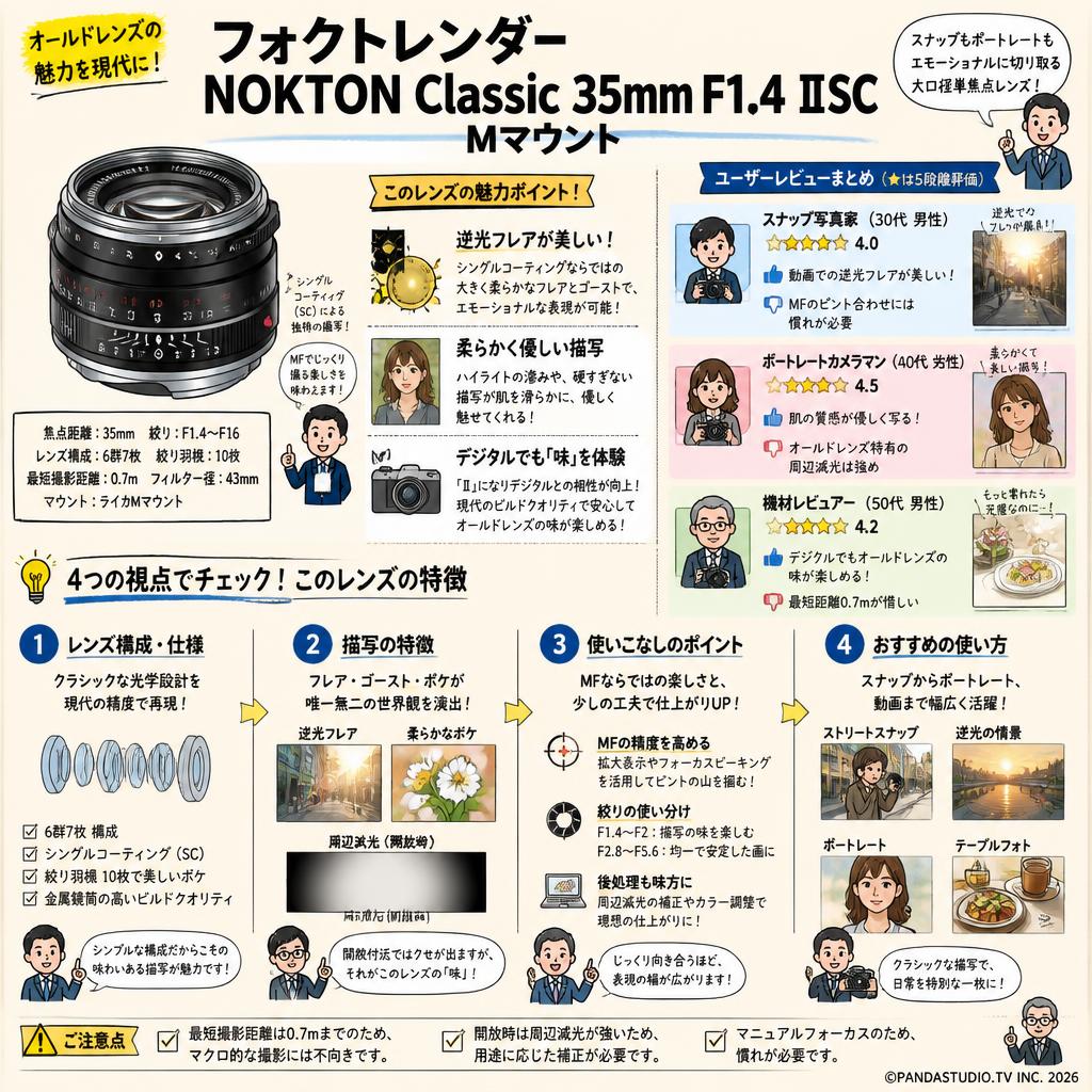 フォクトレンダー NOKTON Classic 35mm F1.4 Ⅱ SC Mマウント インターネット上のお客様の声（評判）