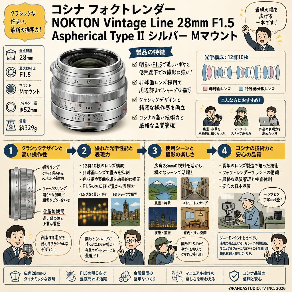 コシナ フォクトレンダー NOKTON Vintage Line 28mm F1.5 Aspherical Type II Mマウント シルバー 概要