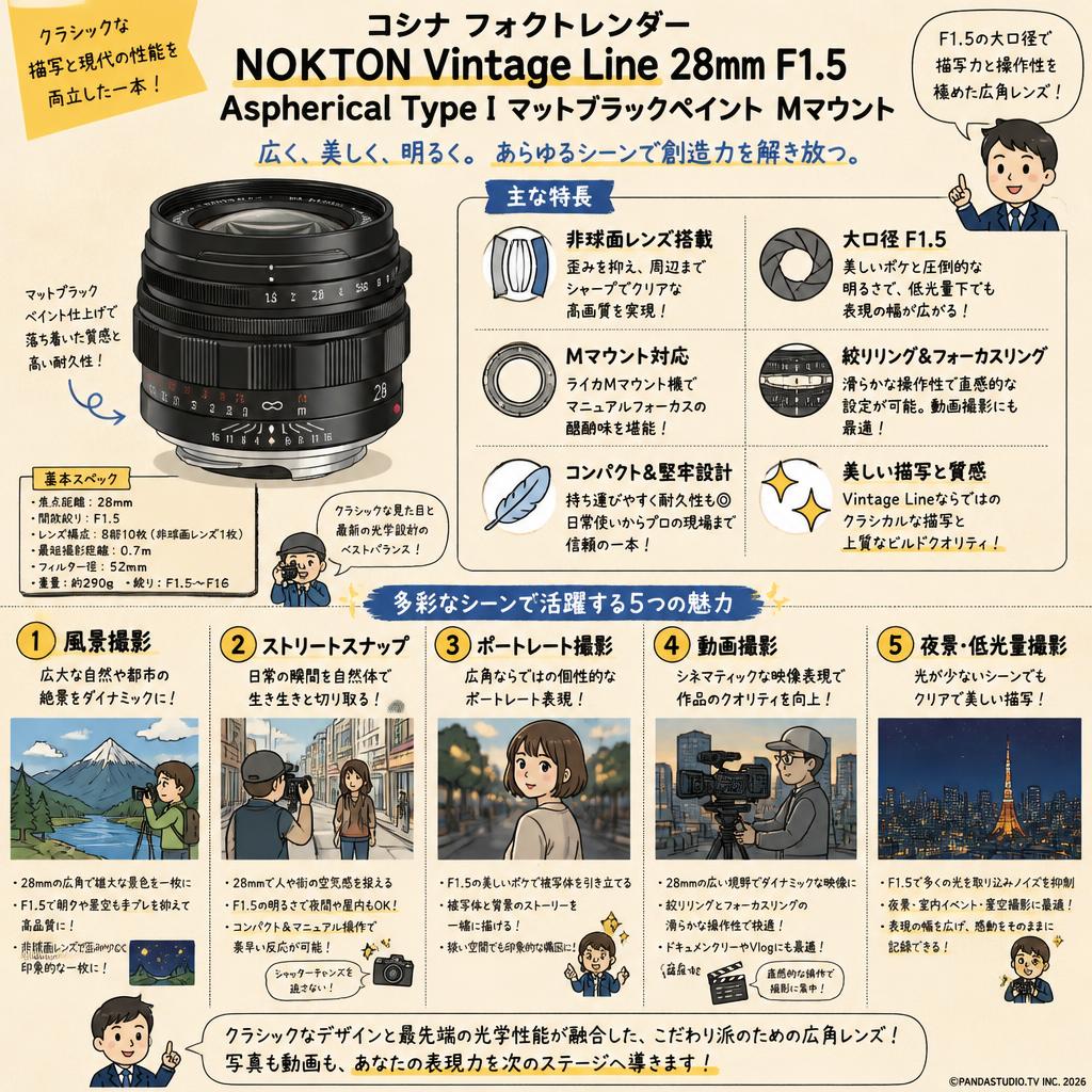 コシナ フォクトレンダー NOKTON Vintage Line 28mm F1.5 Aspherical Type I Mマウント マットブラックペイント 用途