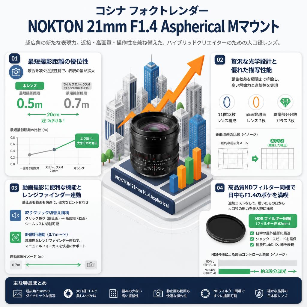 コシナ フォクトレンダーNOKTON 21mm F1.4 Aspherical Mマウント セールスポイント
