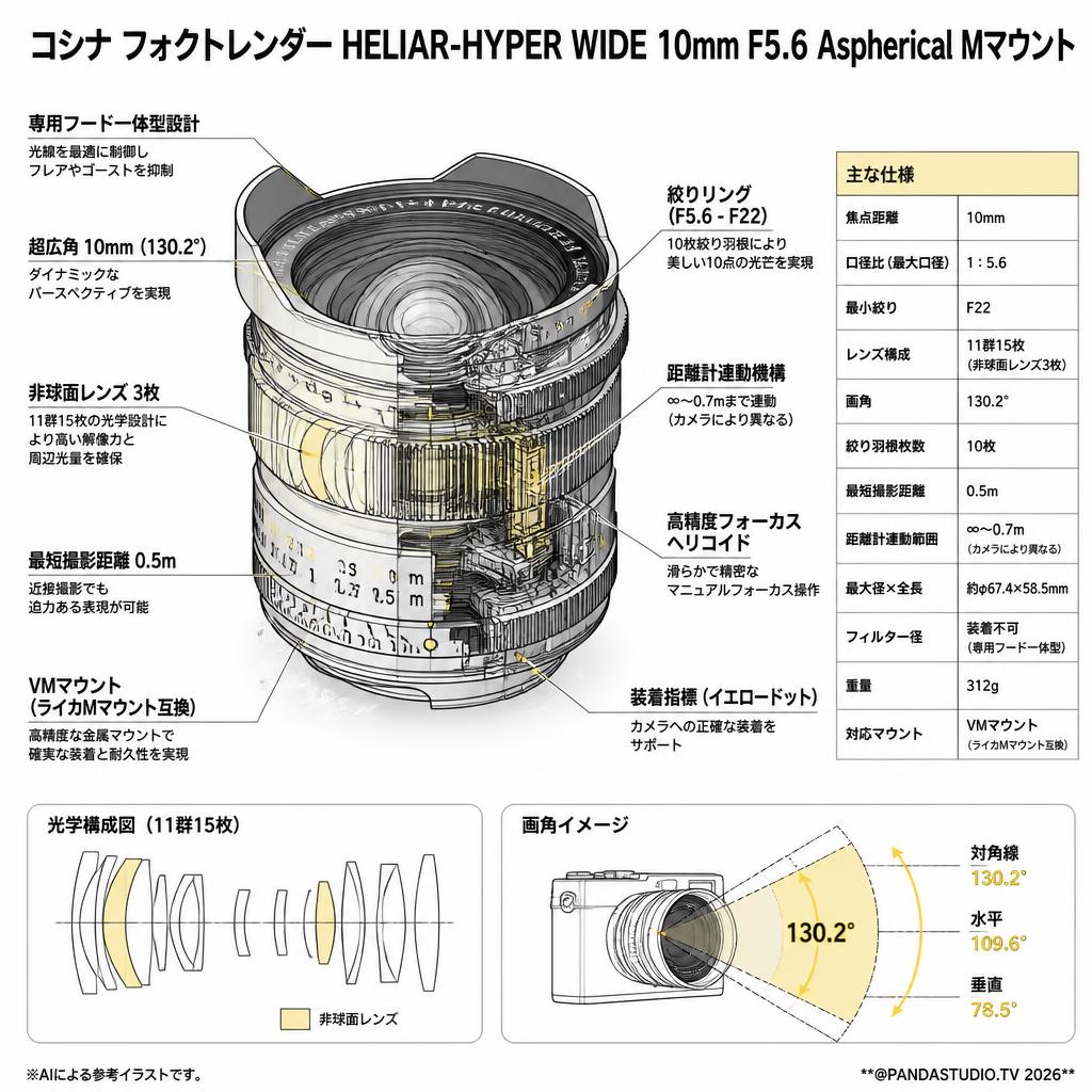 コシナ フォクトレンダー HELIAR-HYPER WIDE 10mm F5.6 Aspherical Mマウント スペック