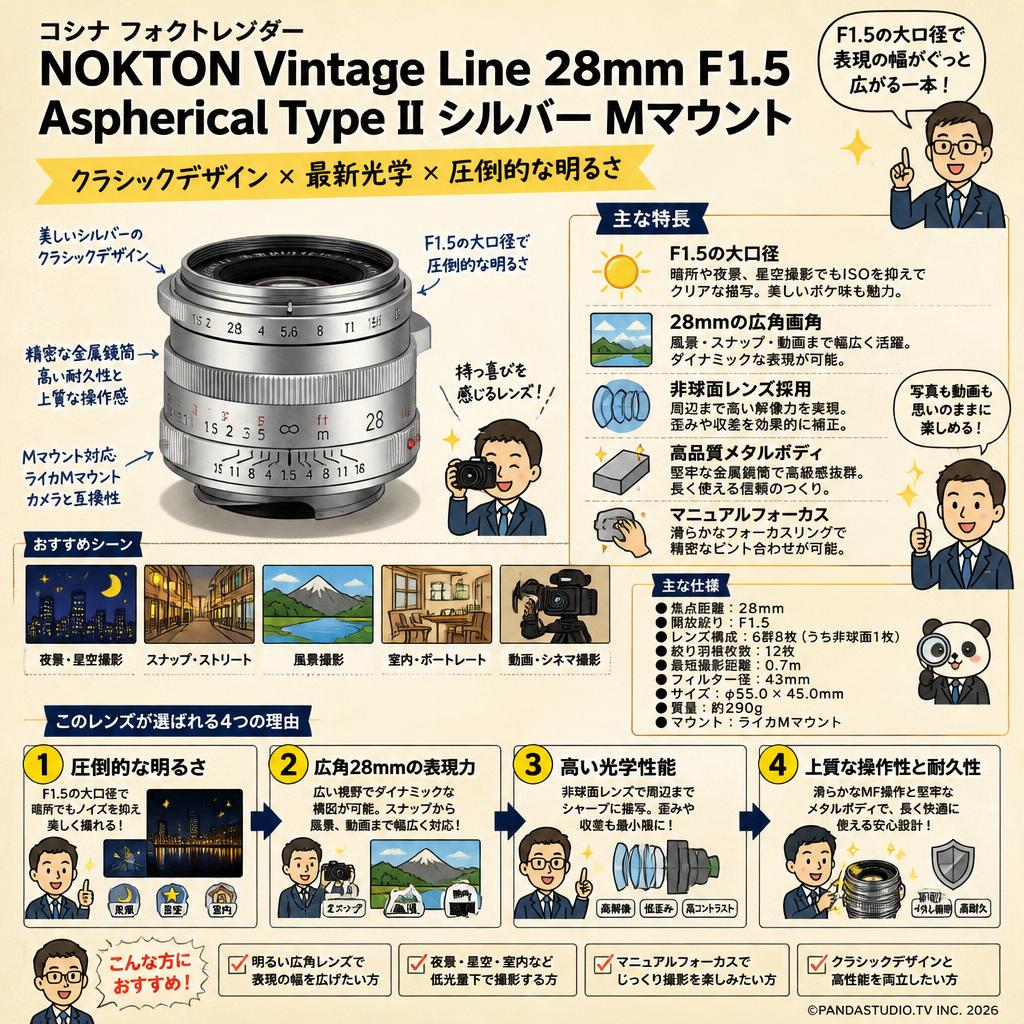コシナ フォクトレンダー NOKTON Vintage Line 28mm F1.5 Aspherical Type II Mマウント シルバー インターネット上のお客様の声（評判）