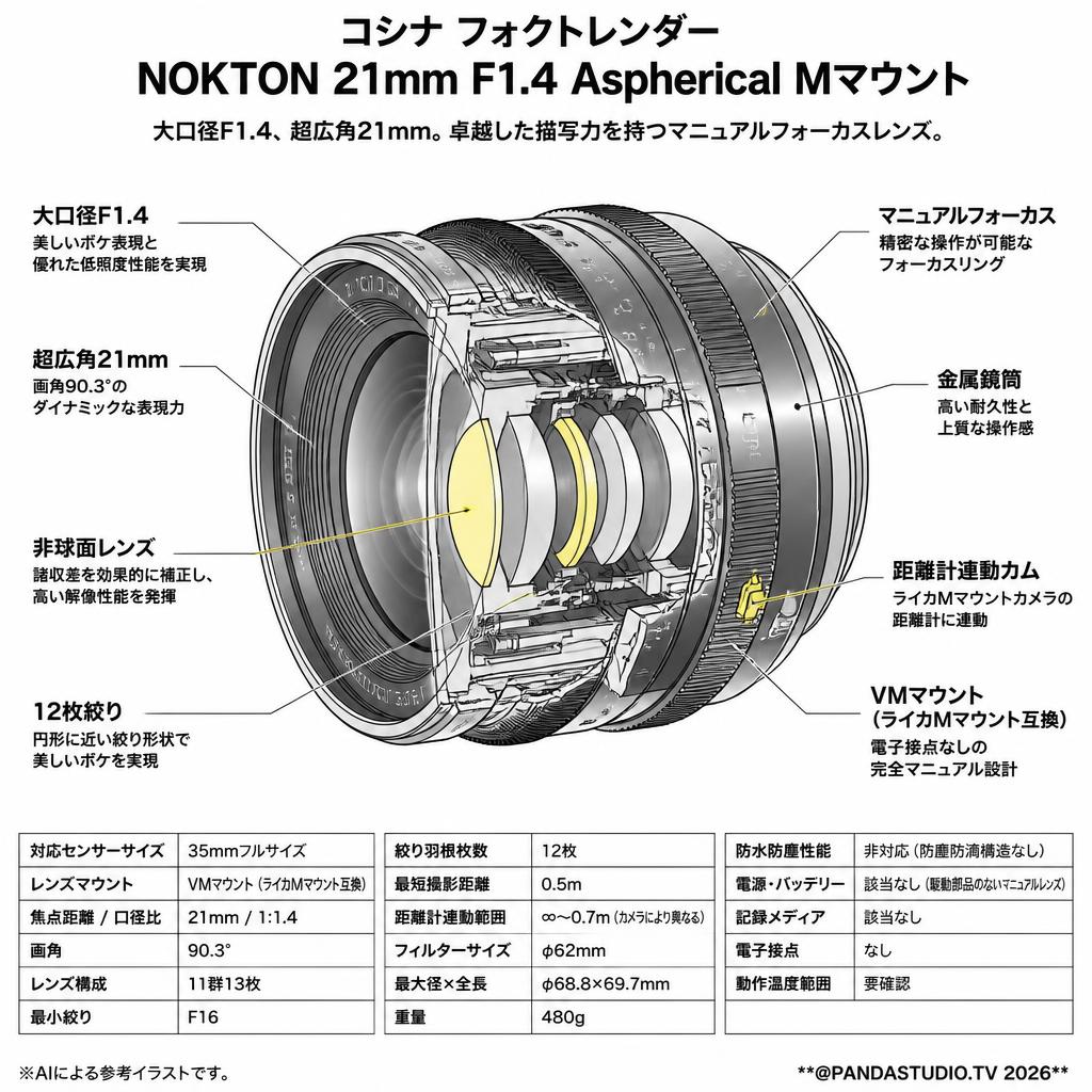 コシナ フォクトレンダーNOKTON 21mm F1.4 Aspherical Mマウント スペック