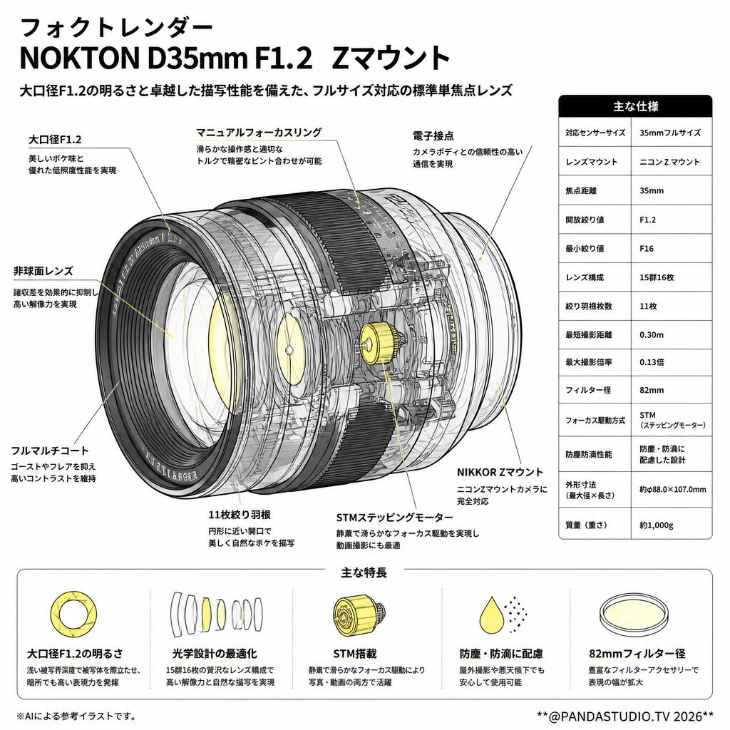 フォクトレンダー NOKTON D35mm F1.2  Zマウント スペック