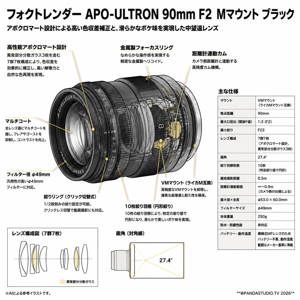 フォクトレンダー APO-ULTRON 90mm F2  Mマウント ブラック スペック