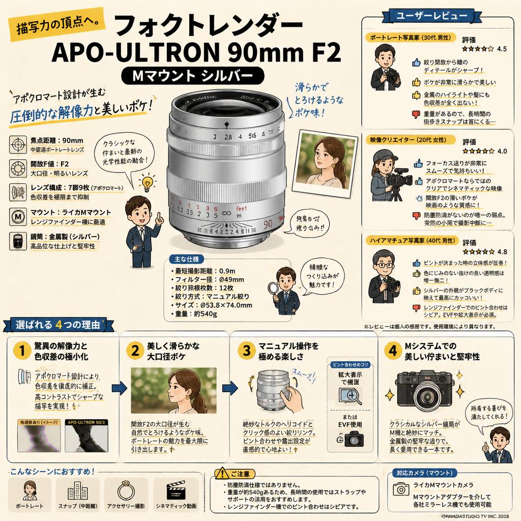 フォクトレンダー APO-ULTRON 90mm F2  Mマウント シルバー インターネット上のお客様の声（評判）
