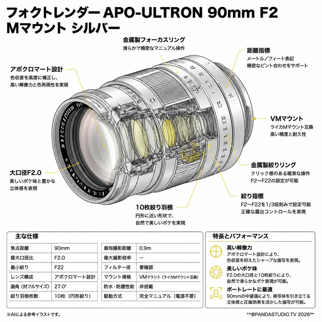 フォクトレンダー APO-ULTRON 90mm F2  Mマウント シルバー スペック
