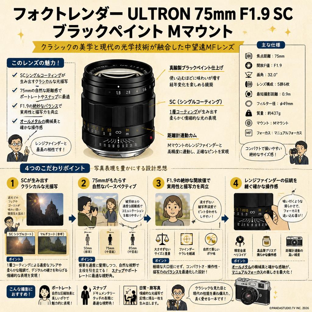フォクトレンダー ULTRON 75mm F1.9 SC ブラックペイント Mマウント 概要