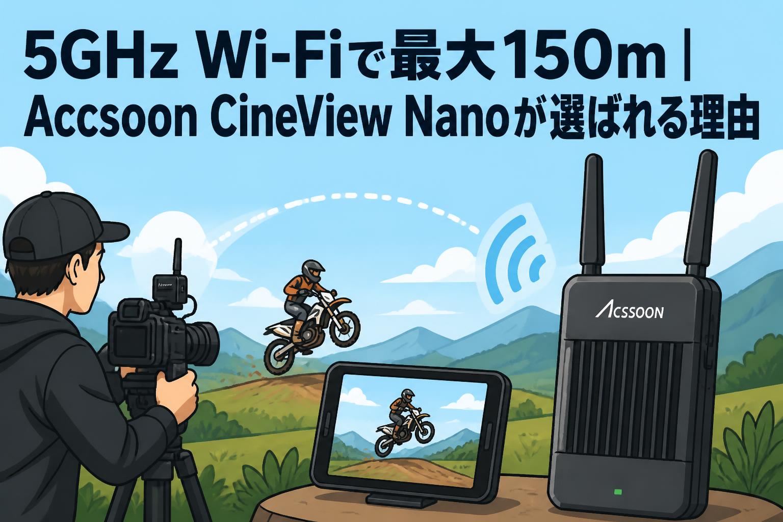5GHz Wi-Fiで最大150m｜Accsoon CineView Nanoが選ばれる理由
