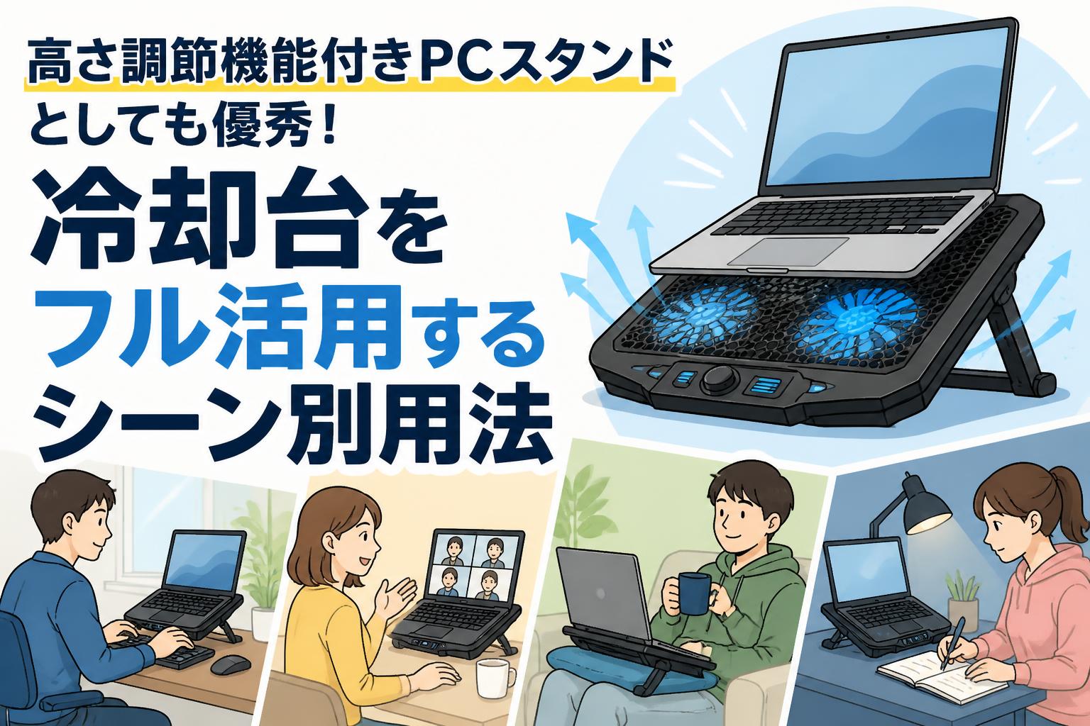 高さ調節機能付きPCスタンドとしても優秀！冷却台をフル活用するシーン別用法
