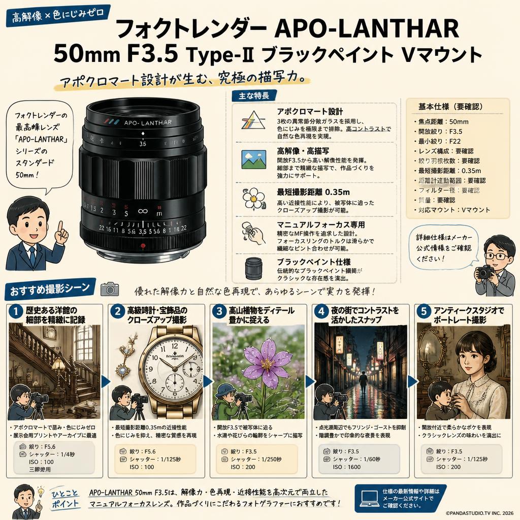 フォクトレンダー APO-LANTHAR 50mm F3.5 Type-Ⅱブラックペイント Mマウント 用途