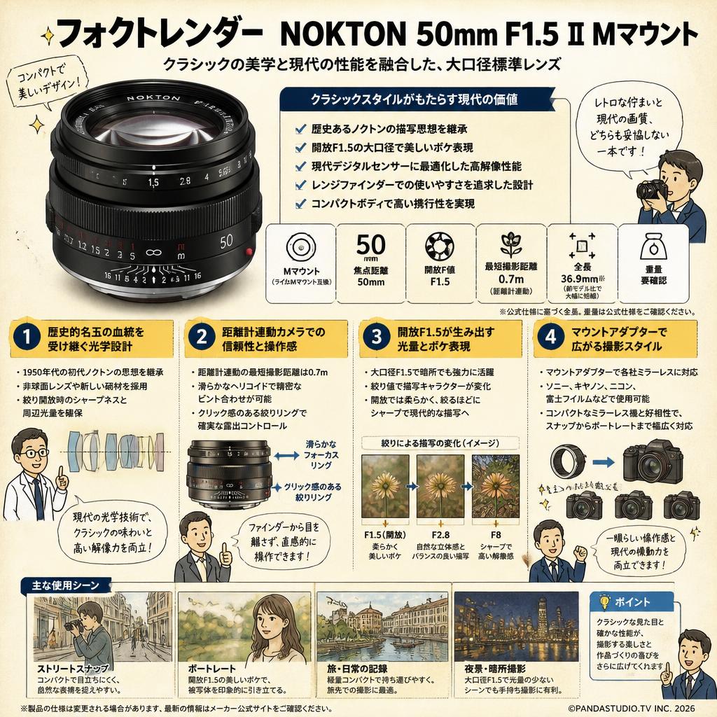 フォクトレンダー NOKTON 50mm F1.5 Ⅱ ブラック Mマウント ブラック 概要