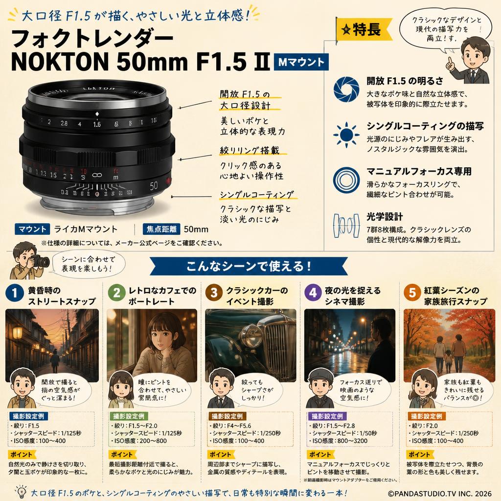 フォクトレンダー NOKTON 50mm F1.5 Ⅱ シルバー Mマウント 用途