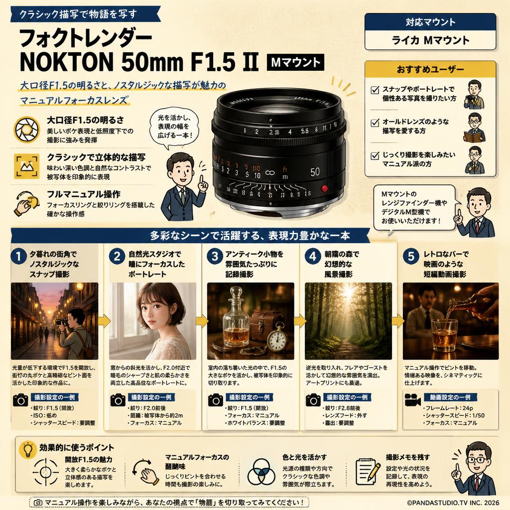 フォクトレンダー NOKTON 50mm F1.5 Ⅱ ブラック Mマウント ブラック 用途