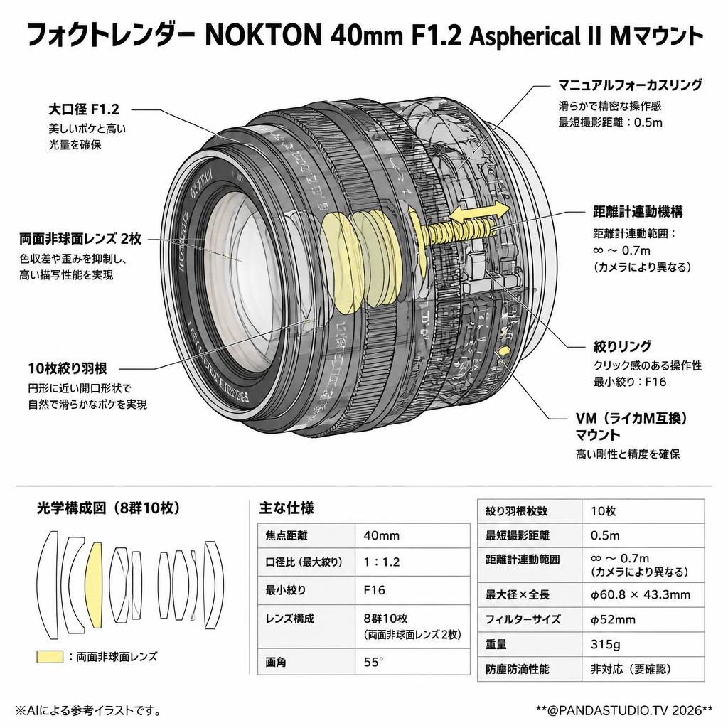 フォクトレンダー NOKTON 40mm F1.2 Aspherical II Mマウント スペック