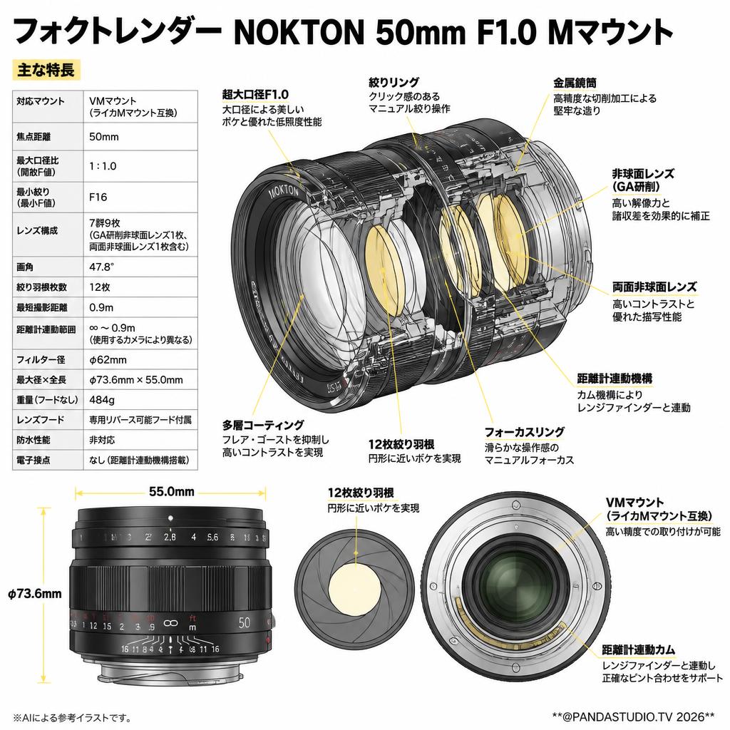 フォクトレンダー NOKTON 50mm F1.0 Mマウント スペック