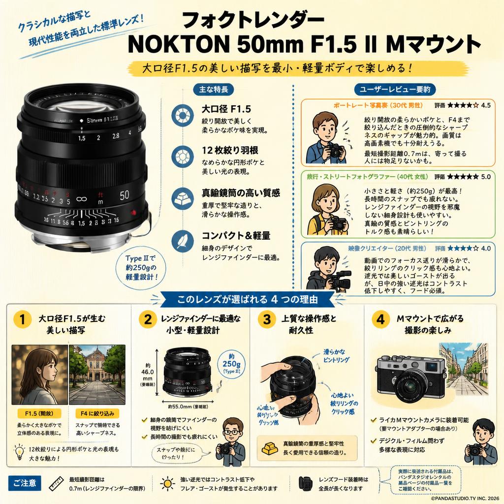 フォクトレンダー NOKTON 50mm F1.5 Ⅱ ブラック Mマウント ブラック インターネット上のお客様の声（評判）