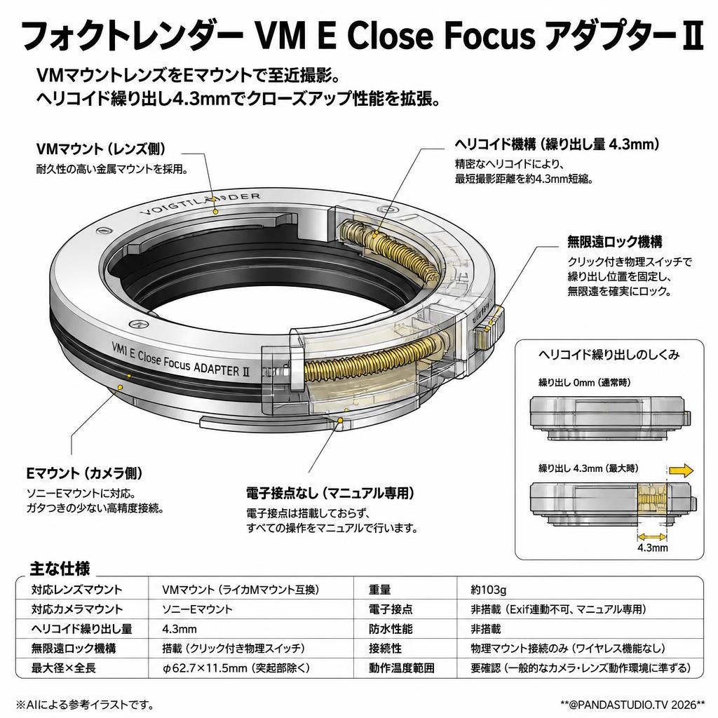 フォクトレンダー VM E Close Focus アダプター Ⅱ スペック