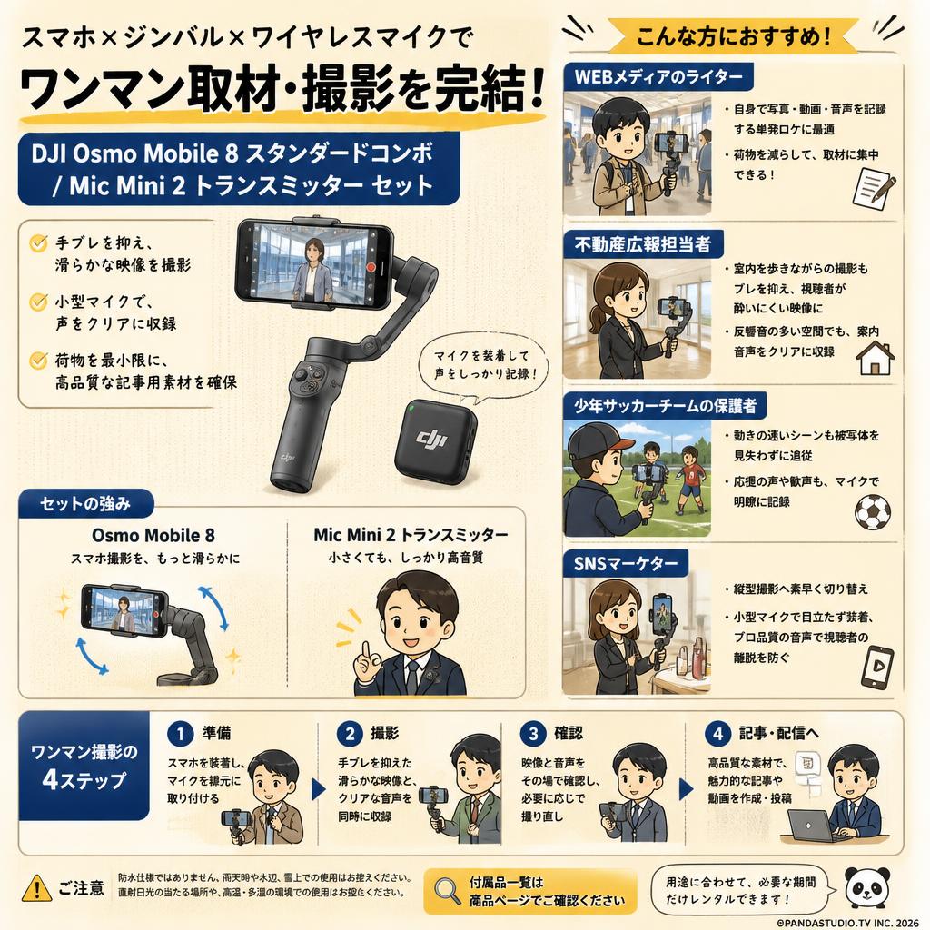 DJI Osmo Mobile 8 スタンダードコンボ / Mic Mini 2 トランスミッター セット おもな対象のお客様