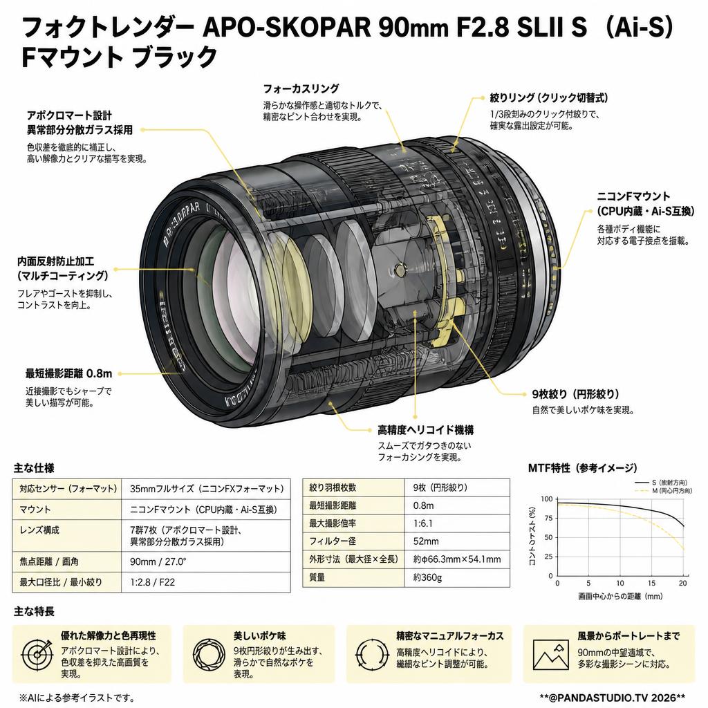 フォクトレンダー APO-SKOPAR 90mm F2.8 SLII S （Ai-S）Fマウント ブラック スペック