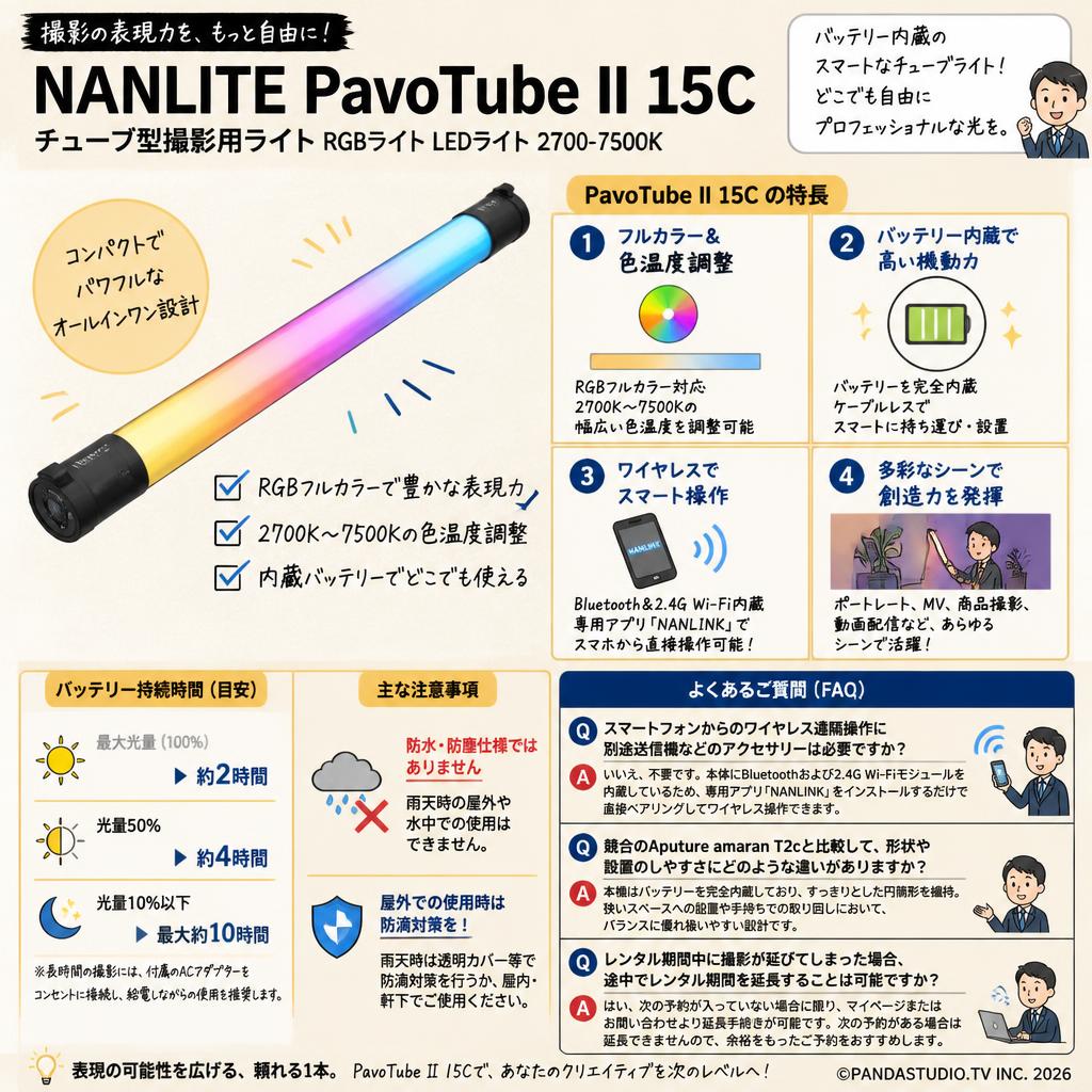 NANLITE PavoTube II 15C チューブ型撮影用ライト RGBライト LEDライト 2700-7500K FAQ（よくある質問と答え）