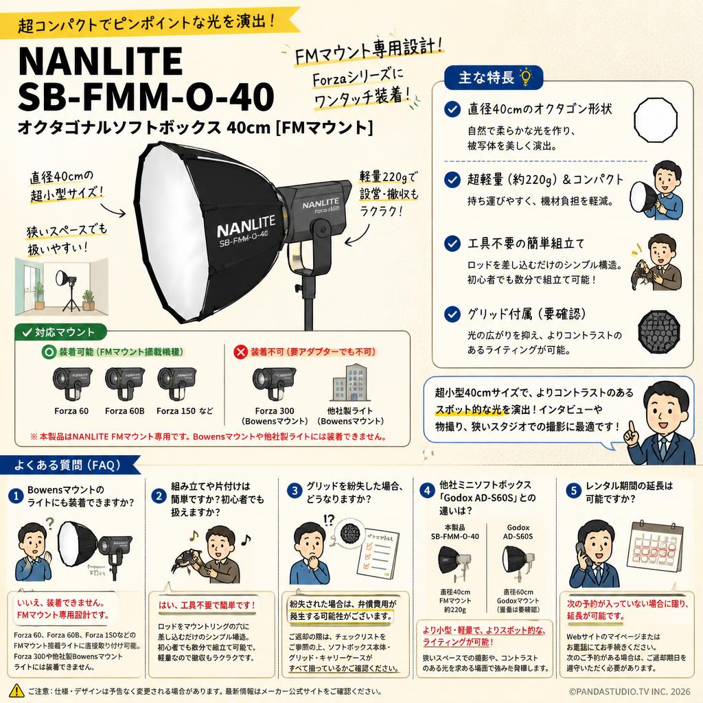 NANLITE SB-FMM-O-40 オクタゴナルソフトボックス 40cm   [FMマウント] FAQ（よくある質問と答え）